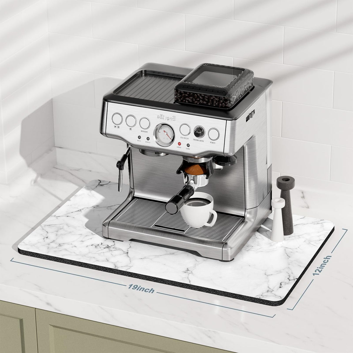 Coffee Mat 12" x 19" Cute Marble Style Coffee Bar Mats for Espresso Machine Station Accessories and Organizer (Gray White Marble / 12" x 19")