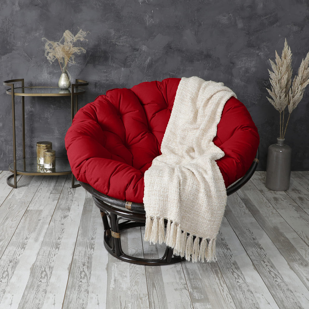 Tufted Papasan Cushion (Red / 44 in x 44 in x 4 in)