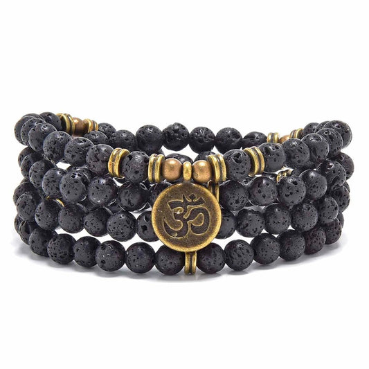 108 Mala Beads Bracelet with om Charm (Lava)