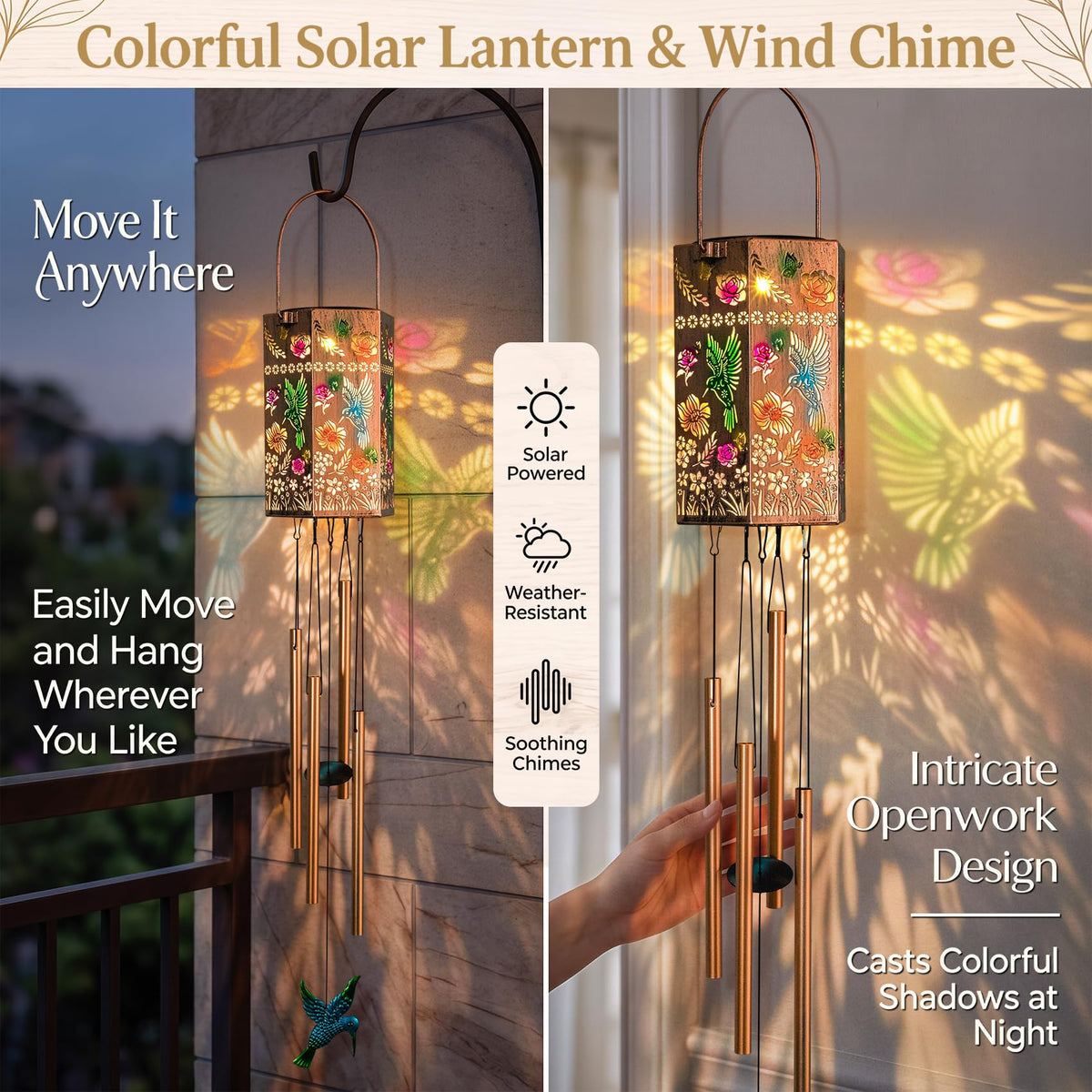 Hummingbird Solar Wind Chimes for Outside (Hummingbird)