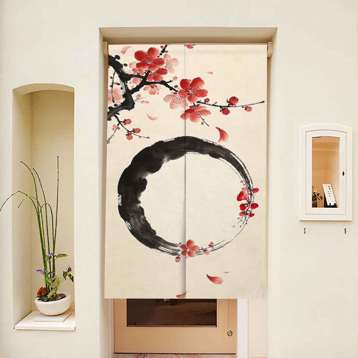 Japanese Noren Curtain for Doorway (Red Black / 33.5"W x 59"L (Pack of 1))