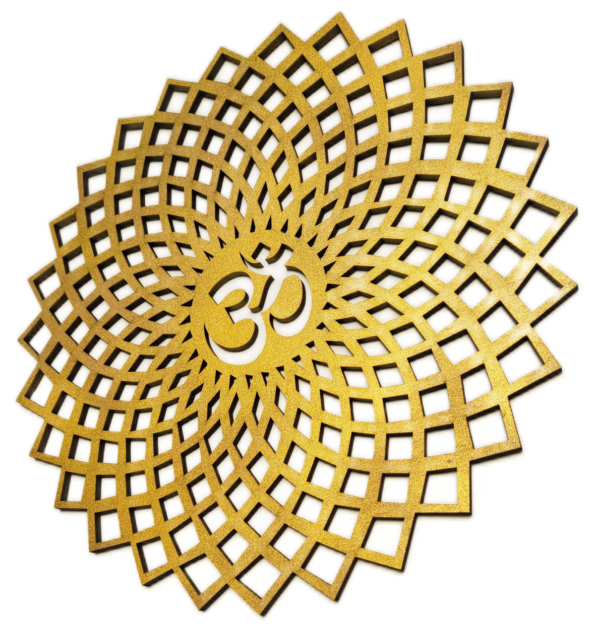Golden Om Round Decorative Wall Art Mdf Wooden Om Chakra For Temple (GEOMETRY OM-Gold / 12"L x 12"W)