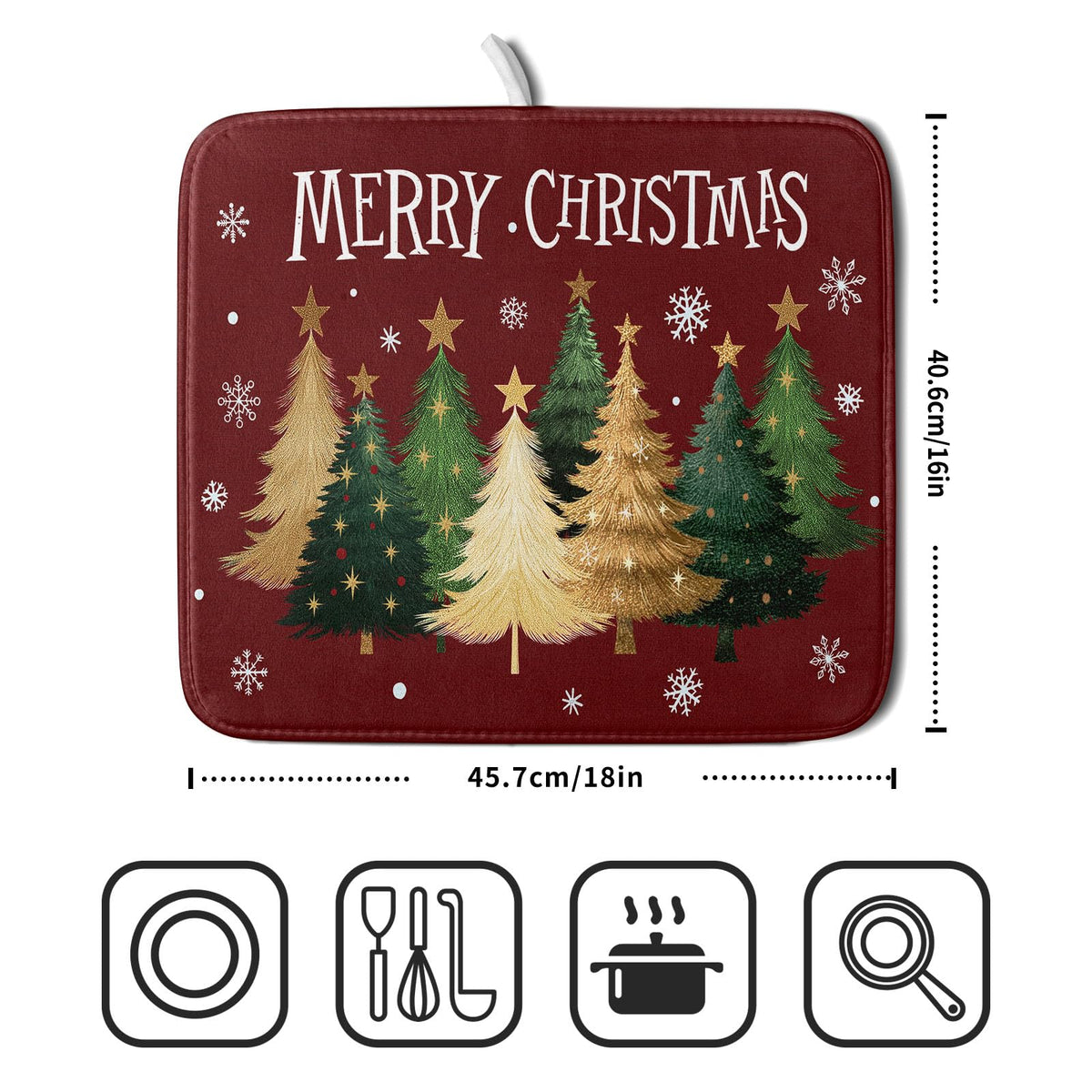Xmas Tree Red Dish Drying Mat for Kitchen Counter (Xmas Tree Red / 16" x 18")