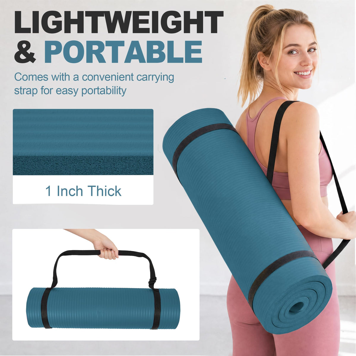 1" Extra Thick Yoga Mat (Navy Blue / 71"L x 24"W x 1"Th)