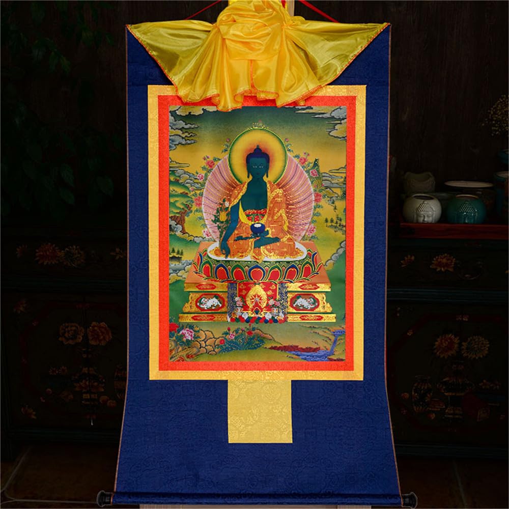Sangye Menla Bhaisajyaguru Medicine Buddha Thangka Tibetan Thangka Art (Medicine Buddha / 47.2"L x 32.3"W)