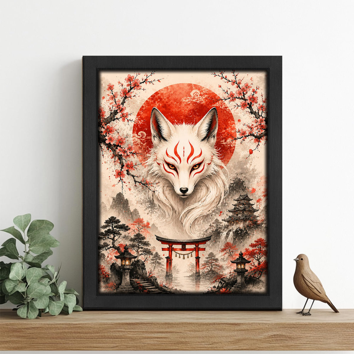 Japanese Fox Decor Wall Art (Wall Art Framed 48 / 10"L x 8"W)