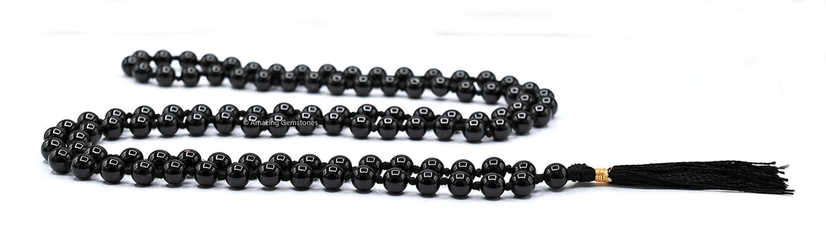 Black Tourmaline Crystal Buddhist Prayer Beads Japa Mala with 108 Meditation Beads (Hand Knotted / Black Tourmaline)