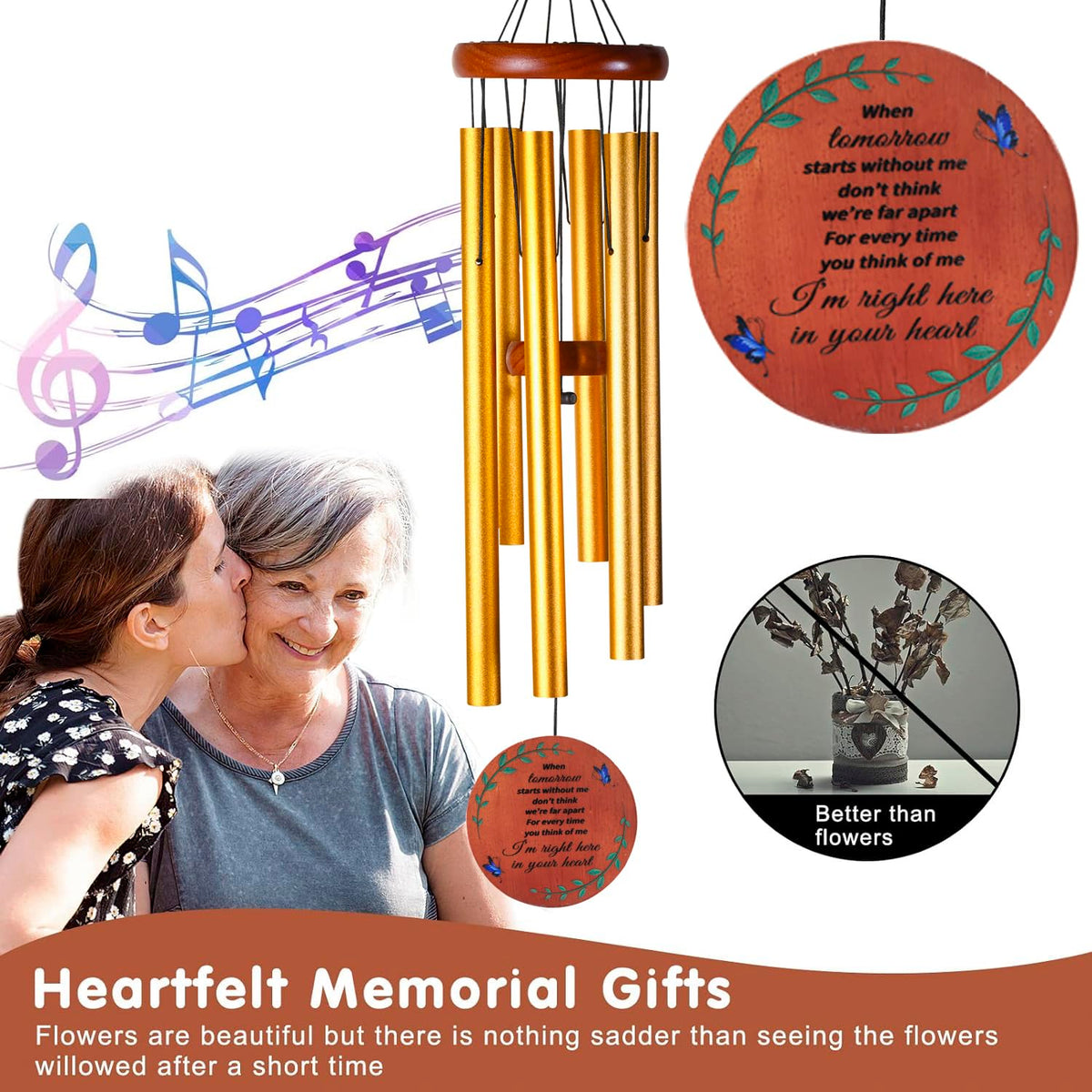 Memorial Wind Chimes (Gold - Round Design)