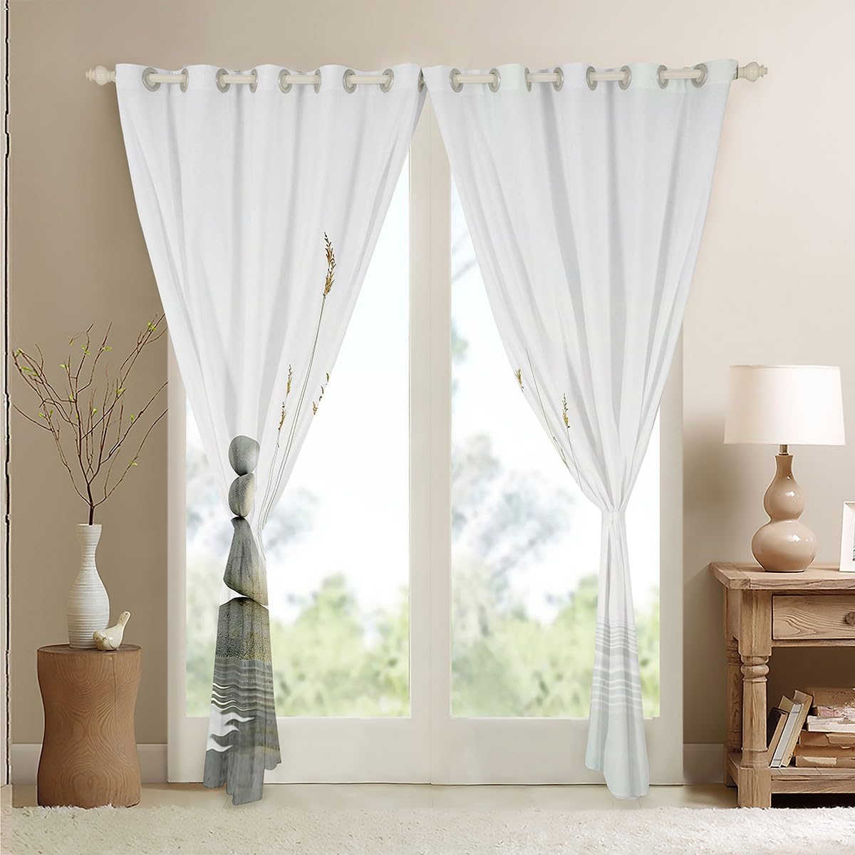 Zen Stones Print Curtain Bedroom 2 Panels 52 x 90 Inch Blackout (Multi 4 / 52"W x 90"L (Pack of 2))