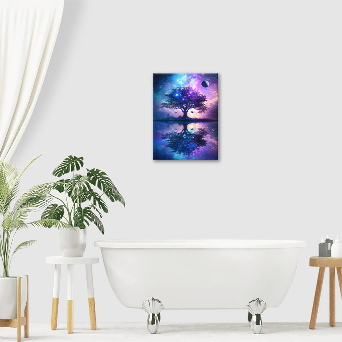 Purple Tree Wall Art Abstract Tree Starry Sky Wall Decor Modern Pictures Painting Canvas Prints Framed Home Artwork for Bathroom Bedroom Office 16"x24" (Space Purple Tree / 24"L x 16"W)