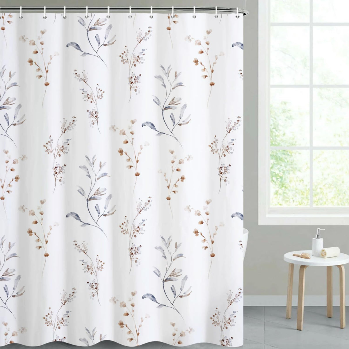 Botanical Shower Curtain with Hooks (Watercolor Botanical)