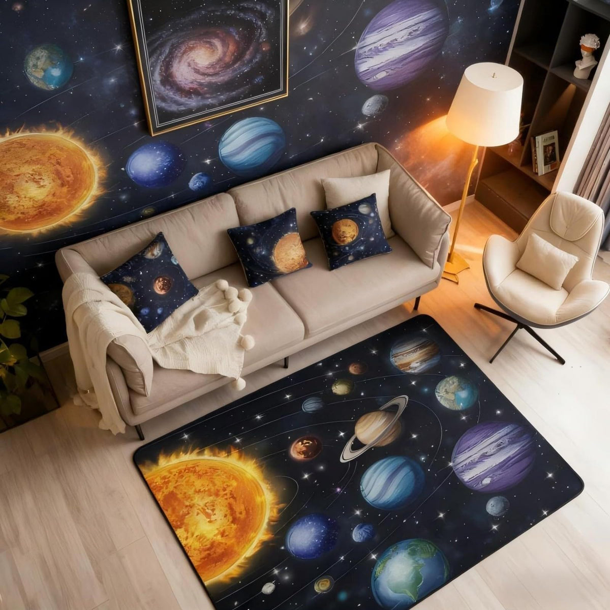 Planet 3 x 5 Area Rug Solar System Outer Space Rugs for Living Room (Black Orange Blue Purple / 3'3" x 4'11" (Rectangular))