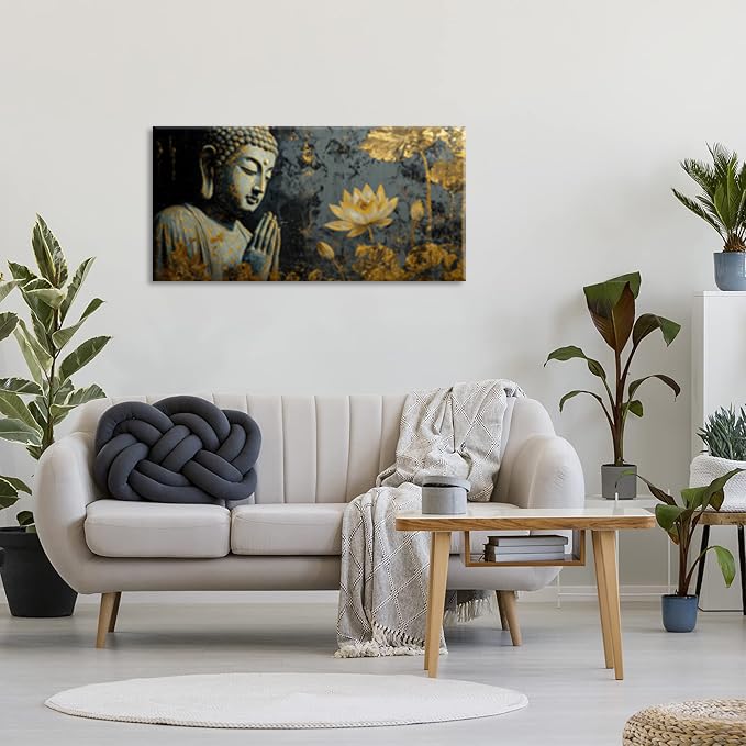 Teal Buddha Statue Wall Art for Living Room Office Contemporary Religious Buddha Painting Prints Mysterious Canvas Artwork Dining Bedroom Decor Extra Large (Contemporary / Teal Gold Buddha Statue Wall Art / 58L" x 28W")
