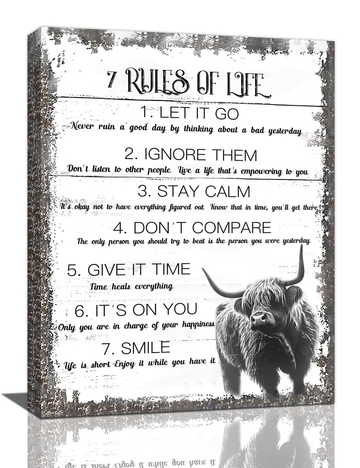 7 Rules of Life Signs Wall Art Inspirational Motivational Quotes Cow Wall Decor Pictures Painting Canvas Prints Framed Home Artwork for Bedroom Classroom Office 20"x24" (7 Rules Of Life / 24"L x 20"W)