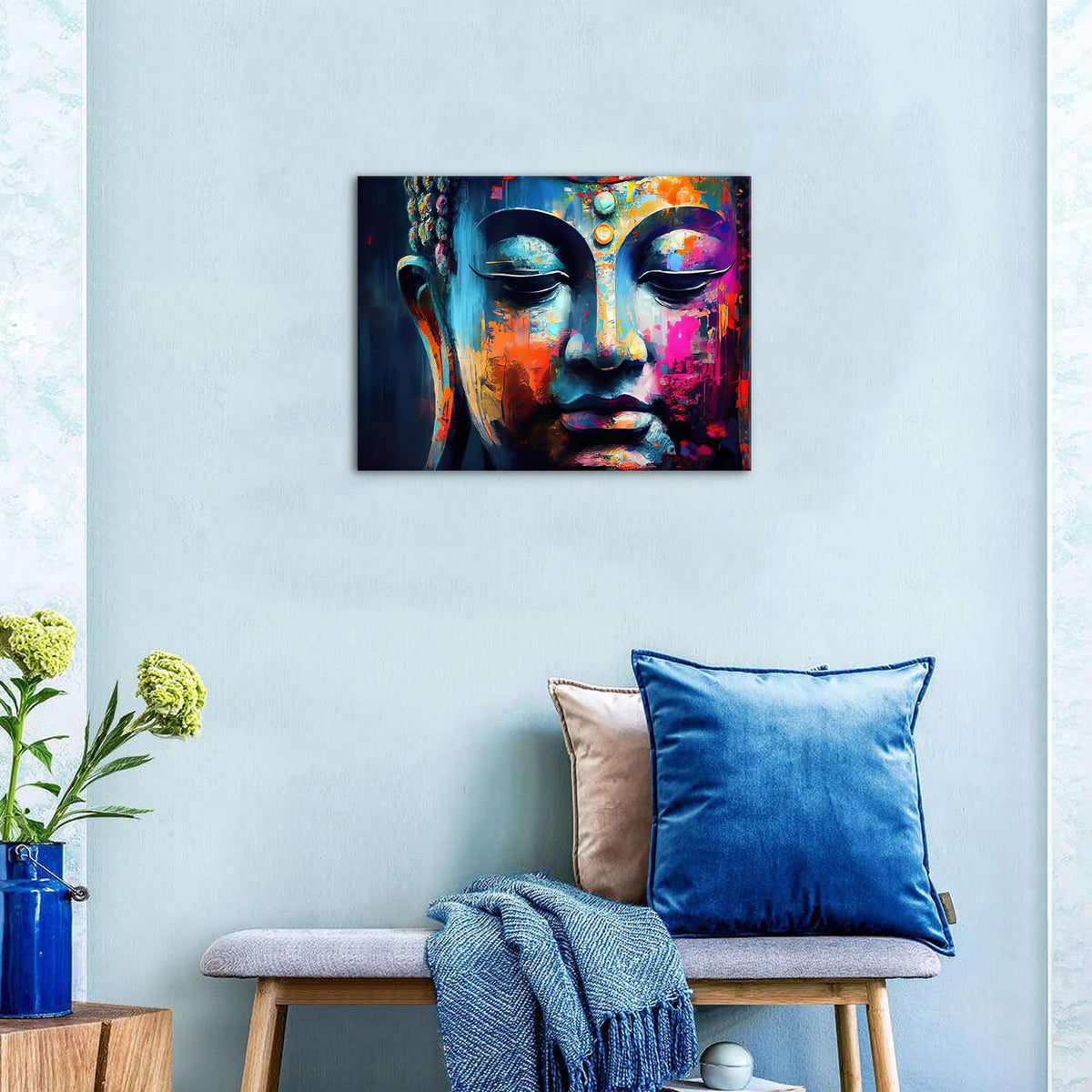 Abstract Buddha Wall Art for Living Room Colorful Buddha Mable Texture Canvas Picture Zen Wall Decor Pink Blue Thai Religious Artworks Spiritual Painting Prints Bedroom Office Home Decorations 12x16" (16"L x 12"W / Buddha)