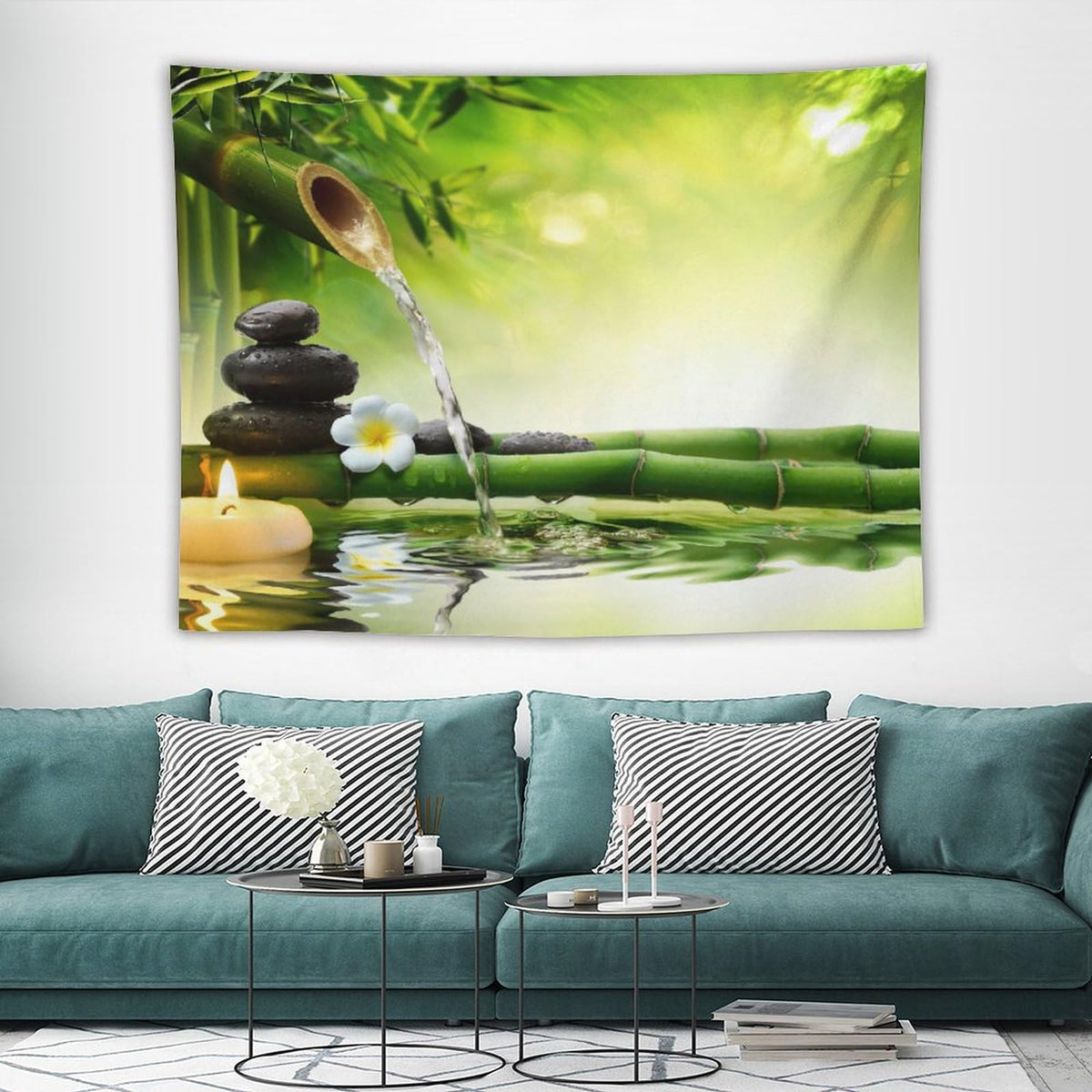 Meditation Tapestry Wall Hanging Zen Garden Pond Flower Pebble Stone Bamboo Stalks Candle Spa Yoga Tapestries Home Decor for Living Room Bedroom Farmhouse Kitchen Dorm 60"x80" (60"L x 80"W / Zen-14)