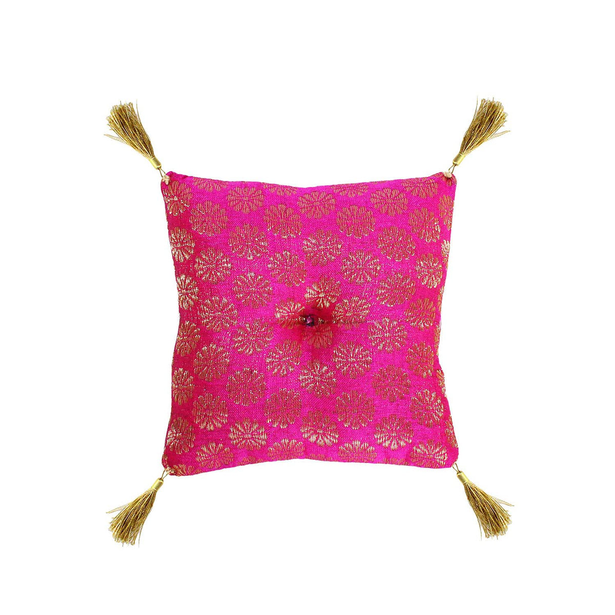 Cushion for Tibetan Singing Bowl Handmade Square Cushions Brocade Art Silk Home Decor Jewelry Display Pillow (5" x 5" Inch / Dark Pink)