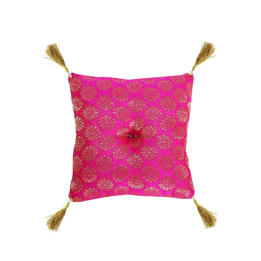 Cushion for Tibetan Singing Bowl Handmade Square Cushions Brocade Art Silk Home Decor Jewelry Display Pillow (5" x 5" Inch / Dark Pink)