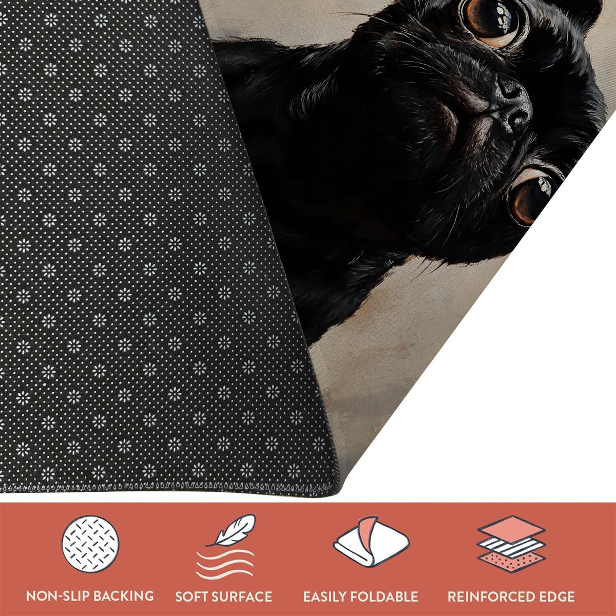 Black Pug Doormat Rug for Entryway (Black Pug)