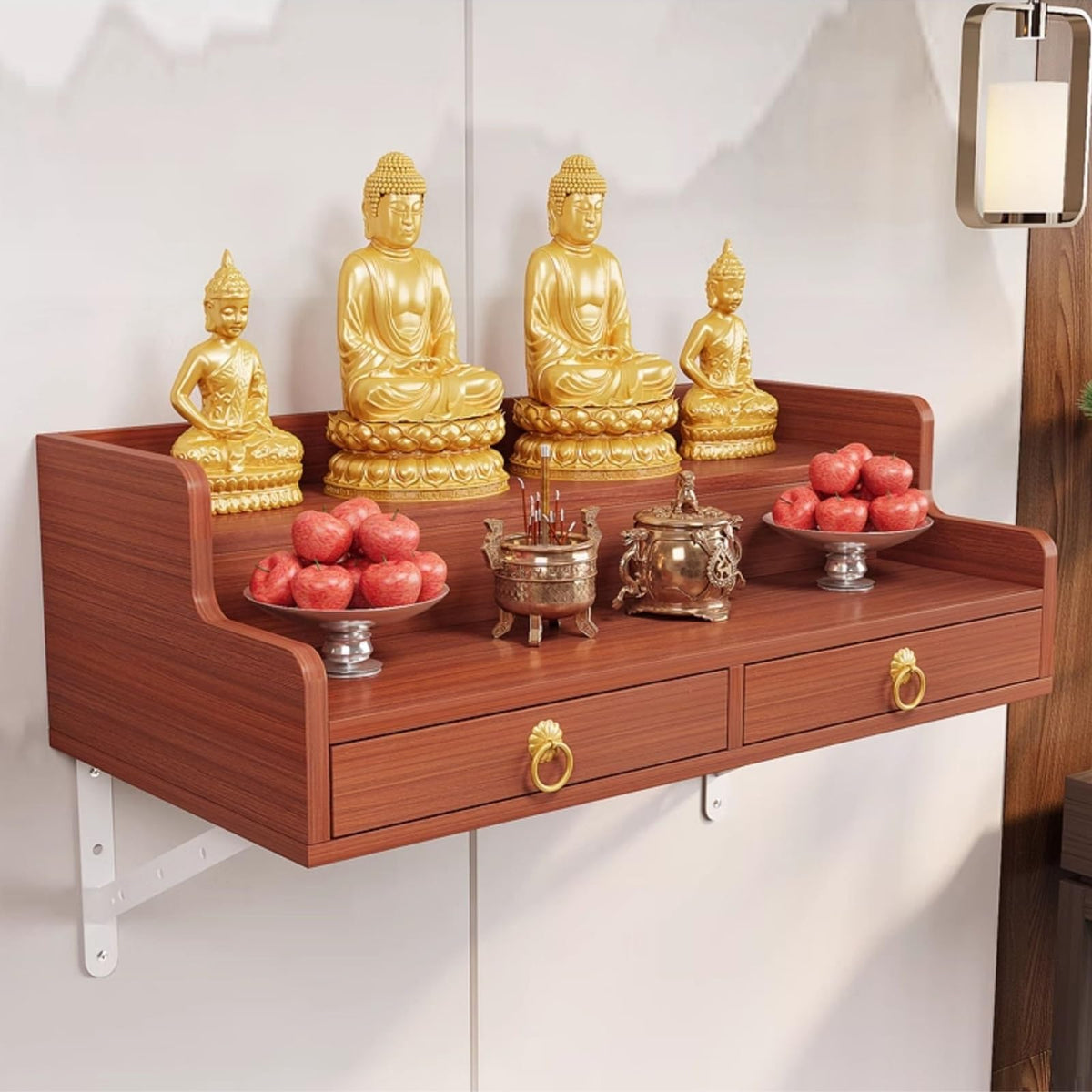 Solid Wood Altar Table Shelf (Brown / 80cm/31.5in)