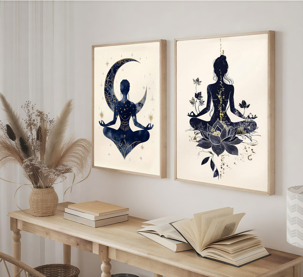 2Pcs Celestial Yoga Lotus Moon Canvas Wall Art (posters / 16"L x 24"W)