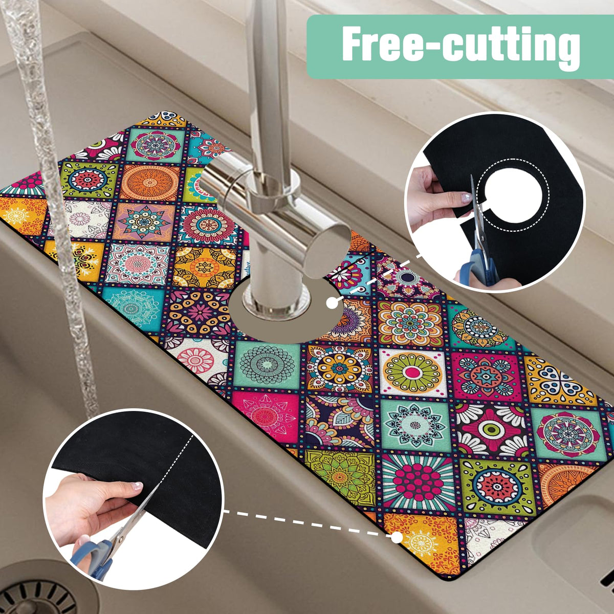 2 Pack Kitchen Sink Splash Guard Faucet Mat 24" X 5.5" Mandala Absorbent Fast Drying Mat Faucet Draining Mat Sink Splash Guard Behind Faucet Drip Catcher for Kitchen Bathroom (24*5.5inx2 / check)