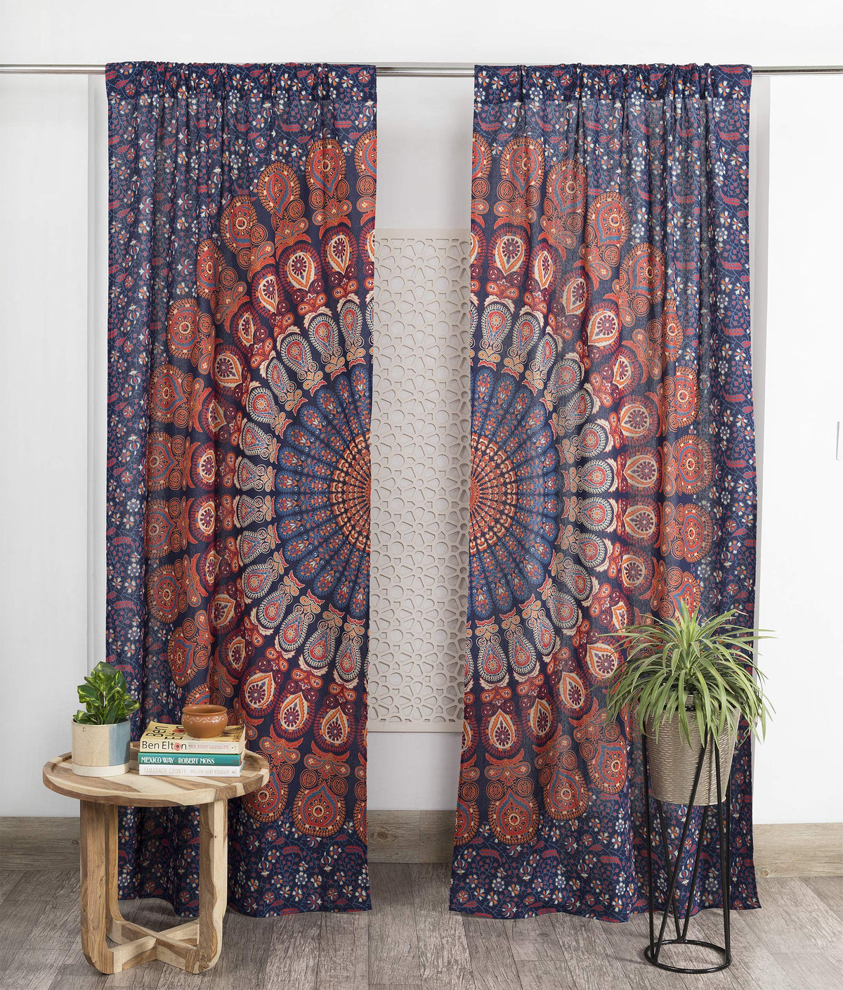 Indian Hippie Bohemian Beautiful Peacock Mandala Curtain Panels Blue Multicolor (Multi Color / 38"W x 83"L (Pack of 2))