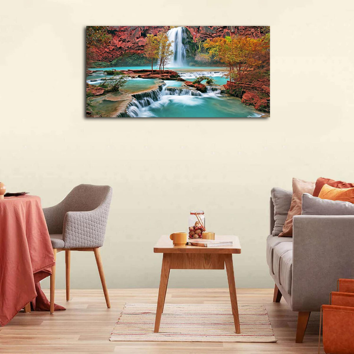 Tropical Forest Wall Art for Living Room Nature Waterfall Landscape Pictures Wall Decor Tree Falls Scenery Painting Modern Fall Scenic Canvas Prints Artwork for Bedroom Bathroom Home Decoration 20x40" (40"L x 20"W / Tropical Waterfall)