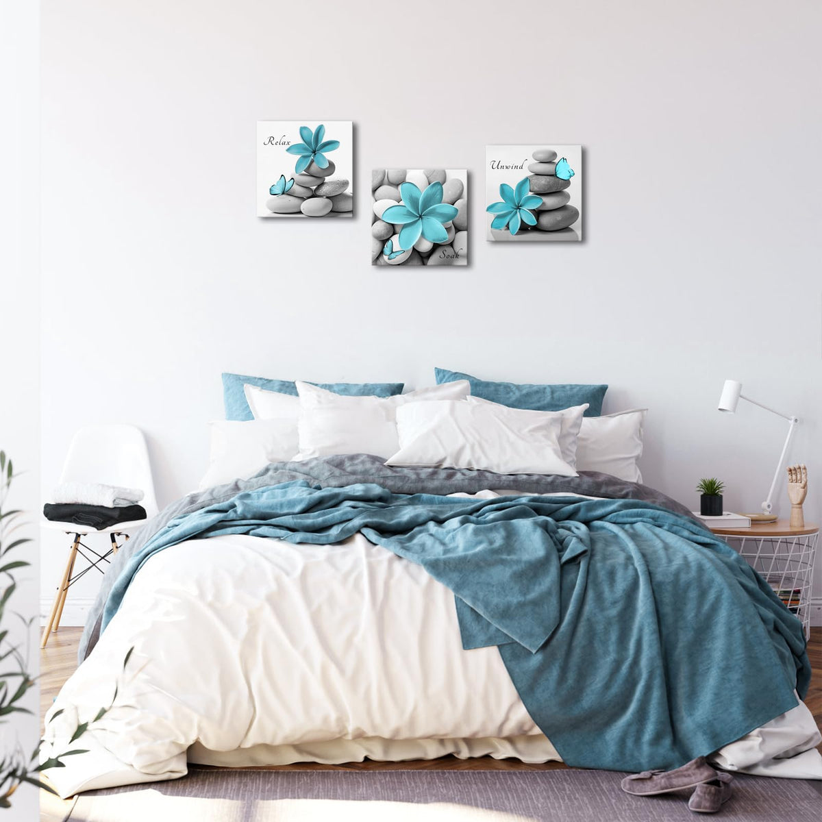 Teal Bathroom Wall Decor 12"x12"x3Pcs (Blue)