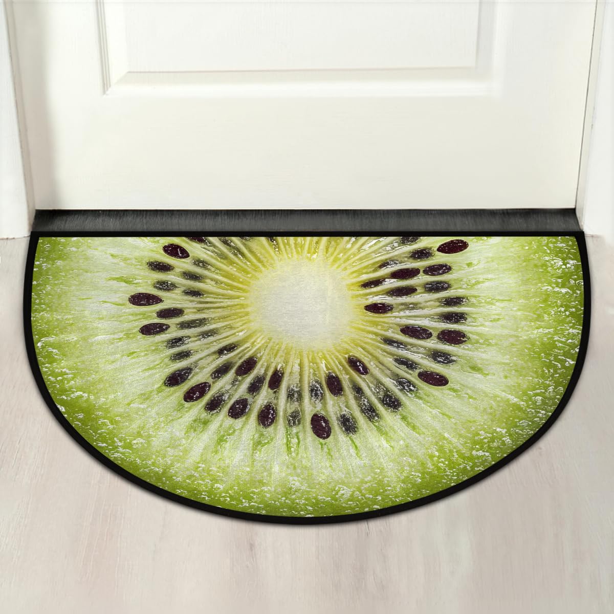Green Kiwi Fruit Slice Half Round Door Mat Indoor Entrance Low Pile Non Slip Absorbent Semi Circle Welcome Mats Doormats 36x24 in Floor Mats for Home Kitchen (Green Kiwi Fruit Slice Pattern)