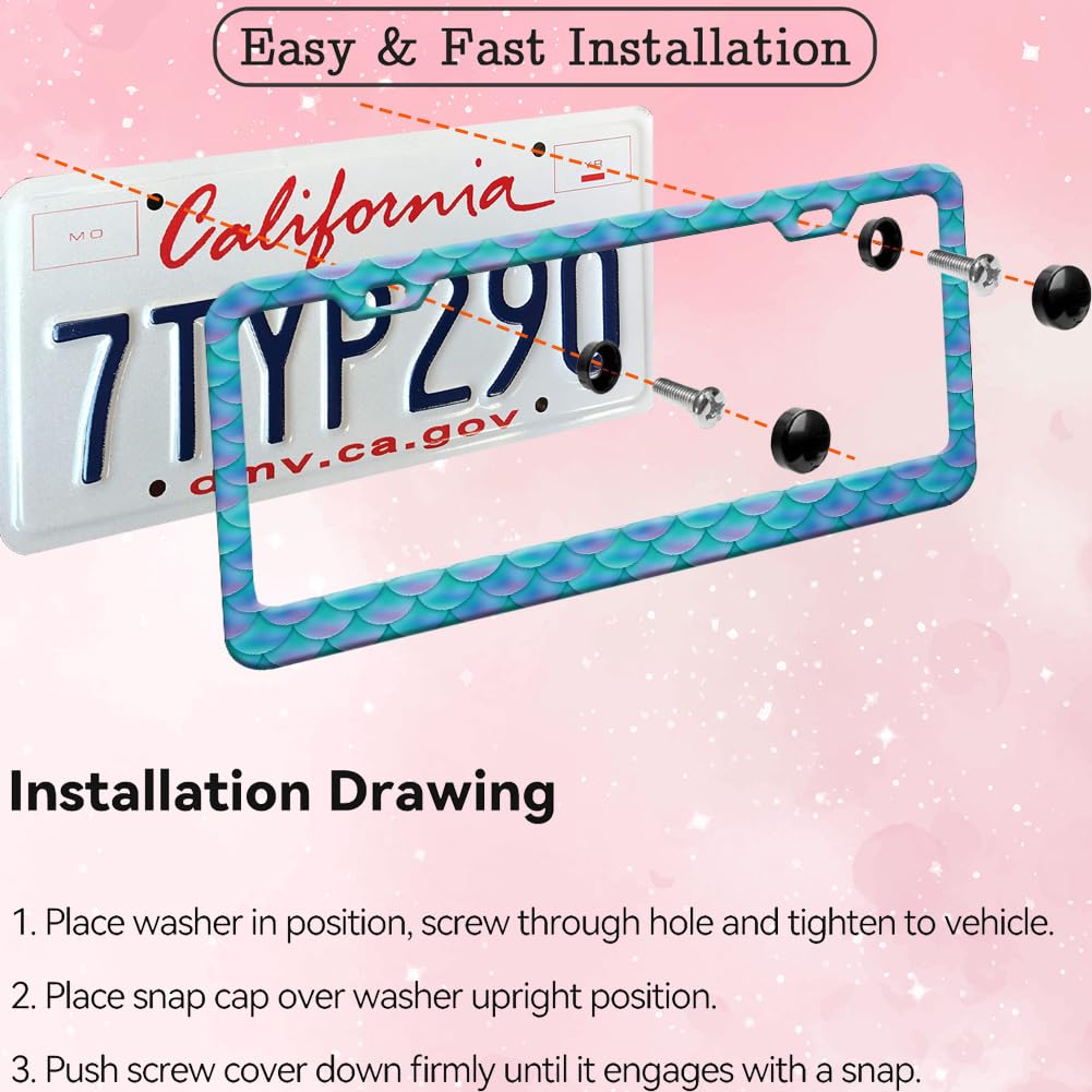 Blue Fish Scale License Plate Frame for Women 2Pc Car Tag (for blue fish scale patternt / 2 pack)