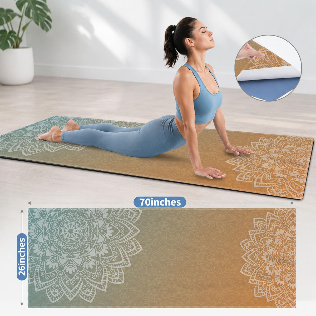 Yoga Mat Towel (Blue Flower-04 / Small)