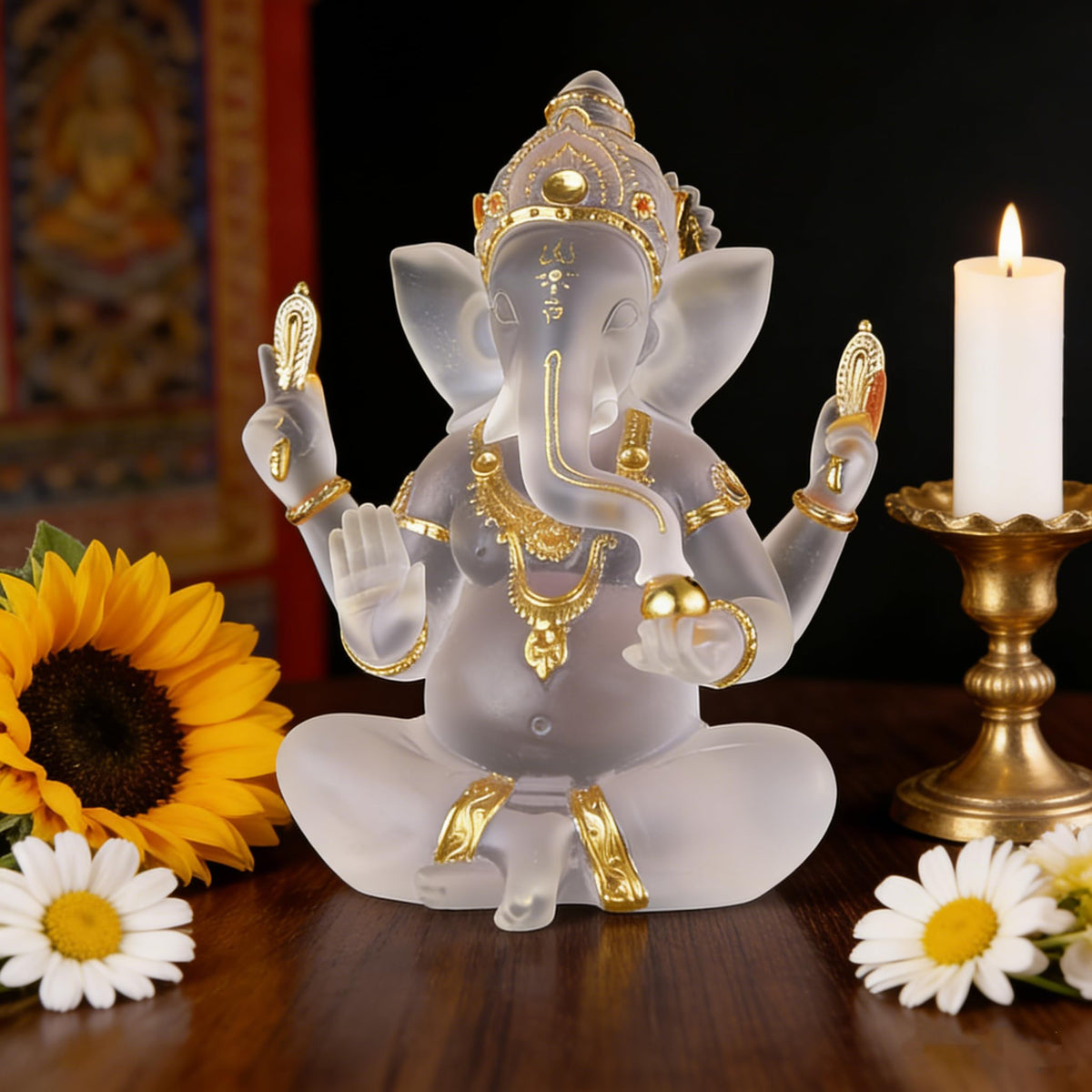 Indian God Lord Ganesha Statue (Transparent / 7.08")