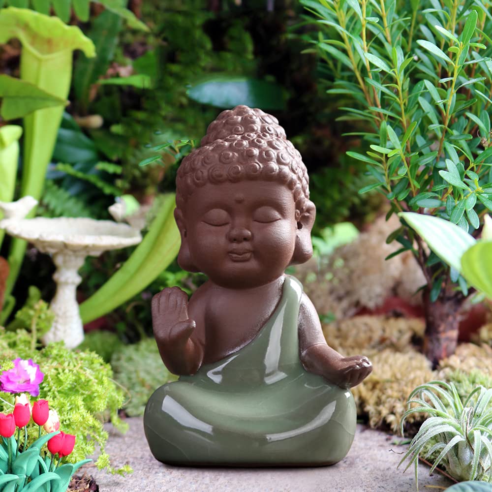 Ceramic Tiny Cute Baby Buddha Statue Monk Figurine for Home Decoration Zen Decor Peaceful Rulai Figurine (D)