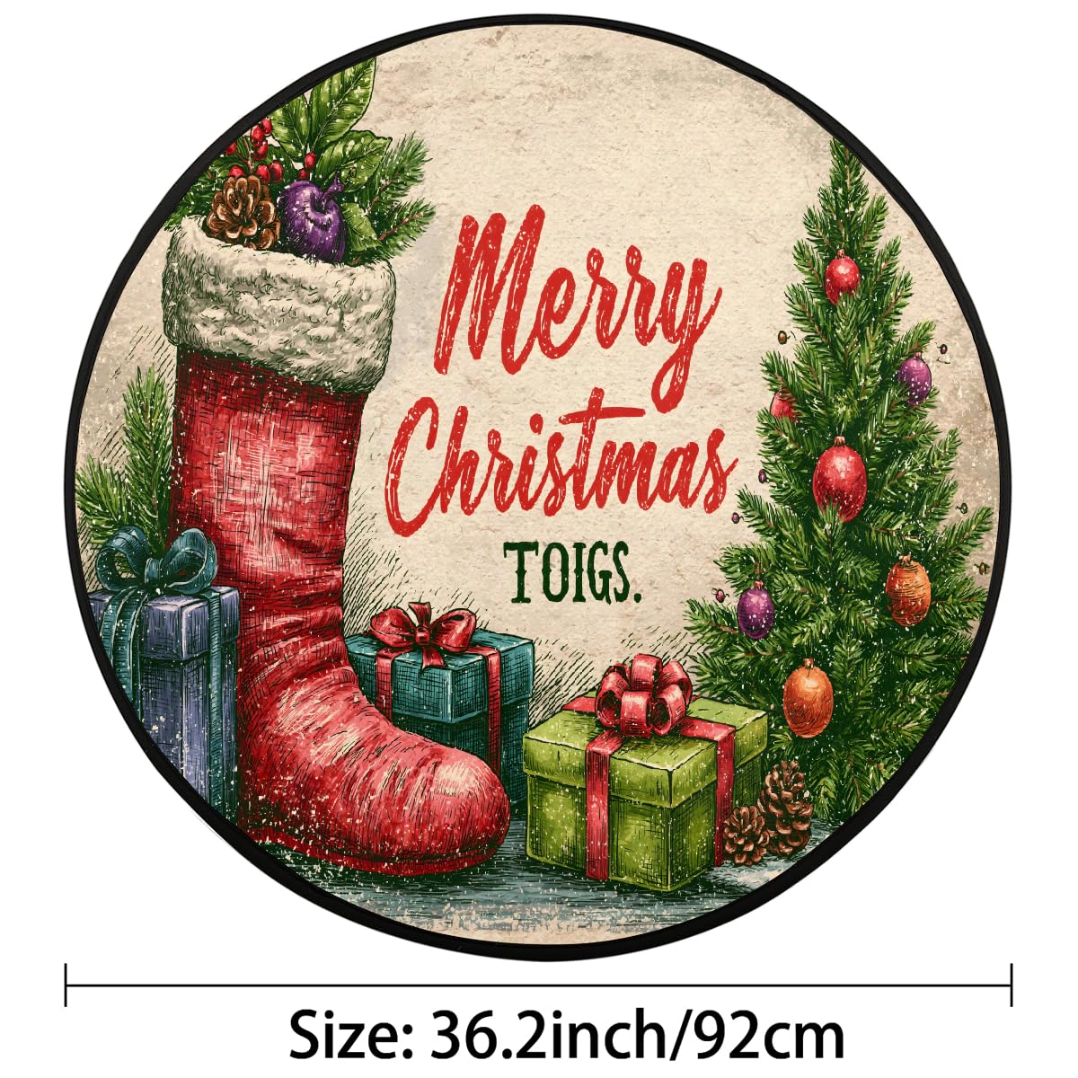 3 Ft Christmas Round Rug Circle Area Rugs Circular Door Mat for Indoor (B:d-28 / 3' (Round))