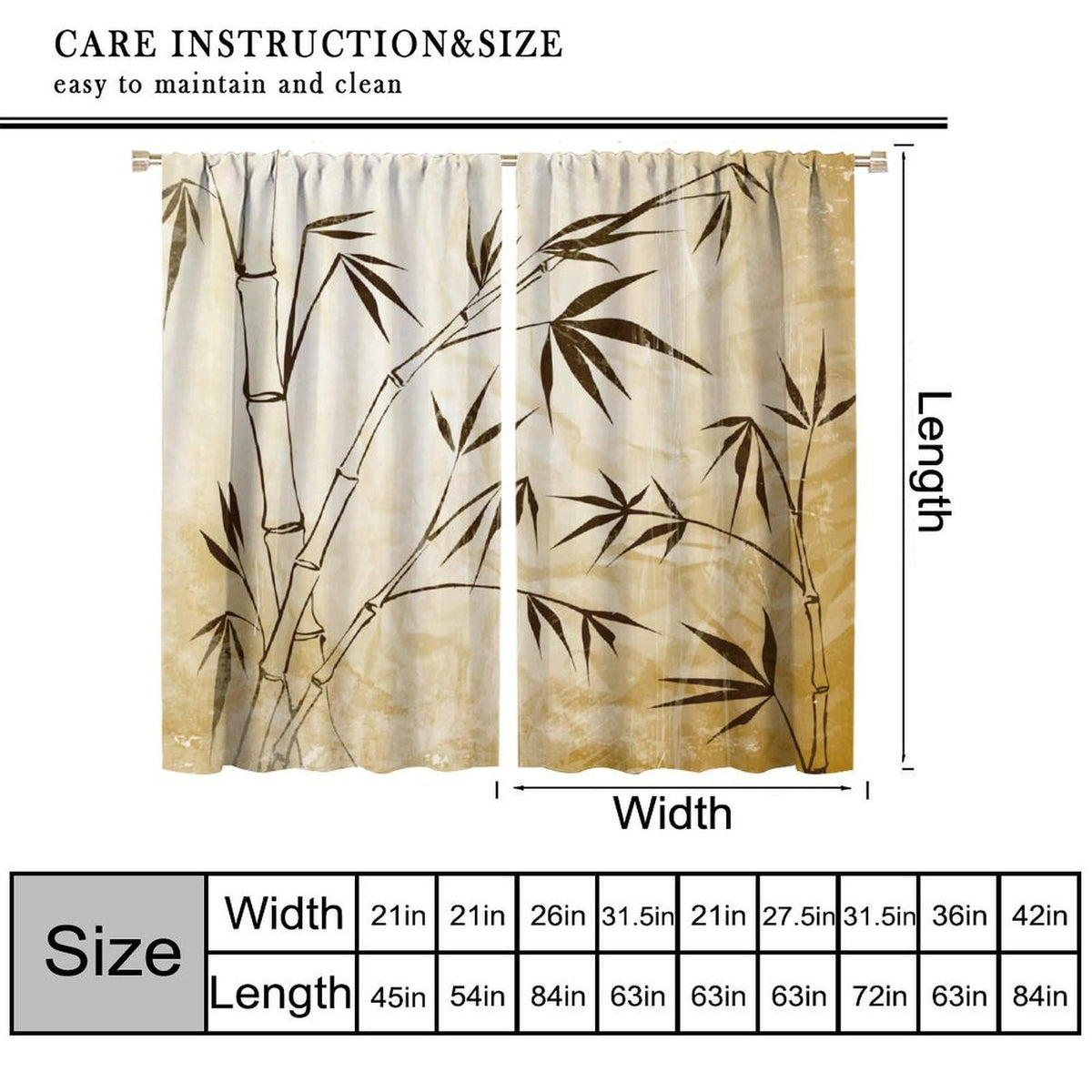 Vintage Bamboo Blackout Curtains for Kitchen Asian Japanese Rural Old Zen Bamboo Plant Landscape Window Treatments Print for Boys Girls Bedroom Living Room 42x63in (21"W x 63"L (Pack of 2) / Zen-14)