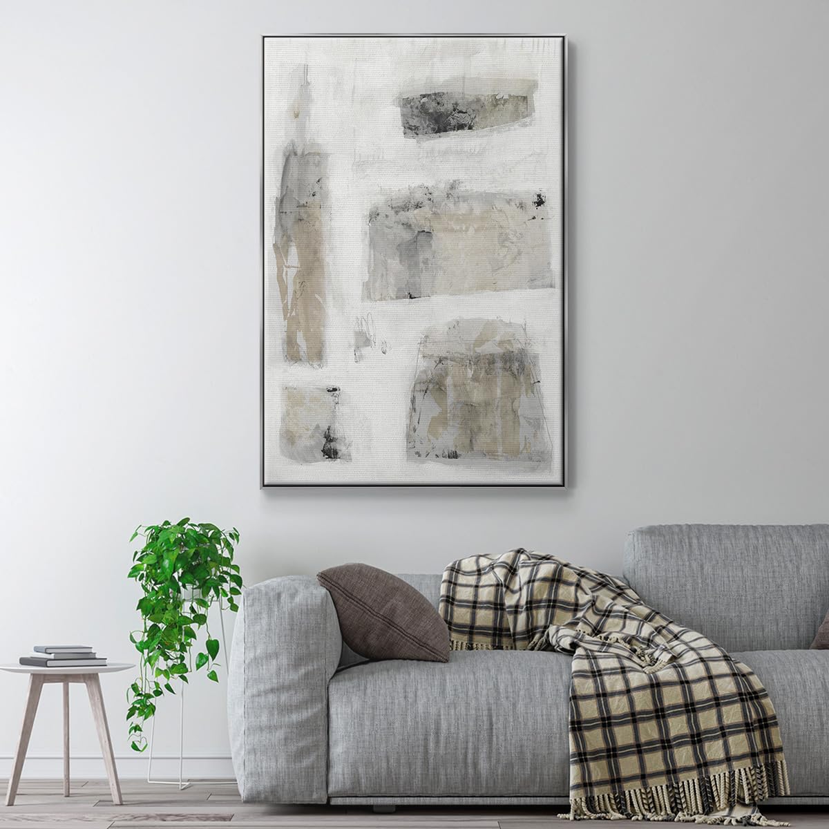 Canvas Home Decor Paintings Rustic Stone Wall Patterns Abstract Silver Floater Frame Wall Prints for Office Kitchen Hotel (37"L x 25"W / A Simple Love II V30)