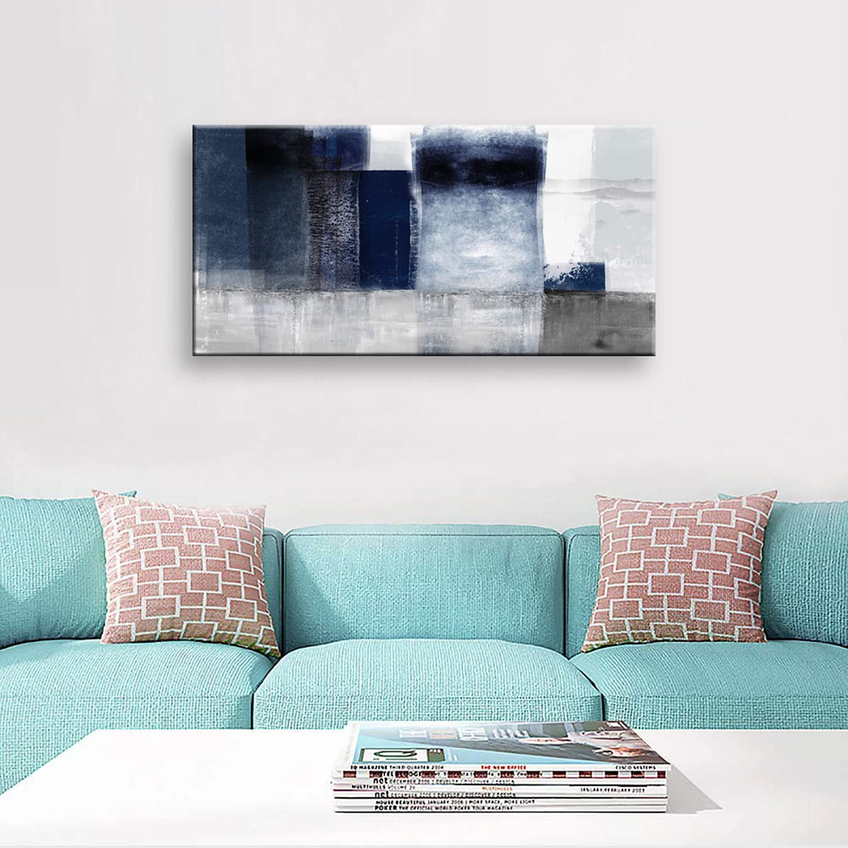 Canvas Abstract Artwork for Wall Decor Blue and Gray Abstract Wall Art Canvas Prints for Living Room Bedroom Office Wall Decor Bathroom Decor Home Decor Poster Print Size (48"L x 24"W / Gray abstract)