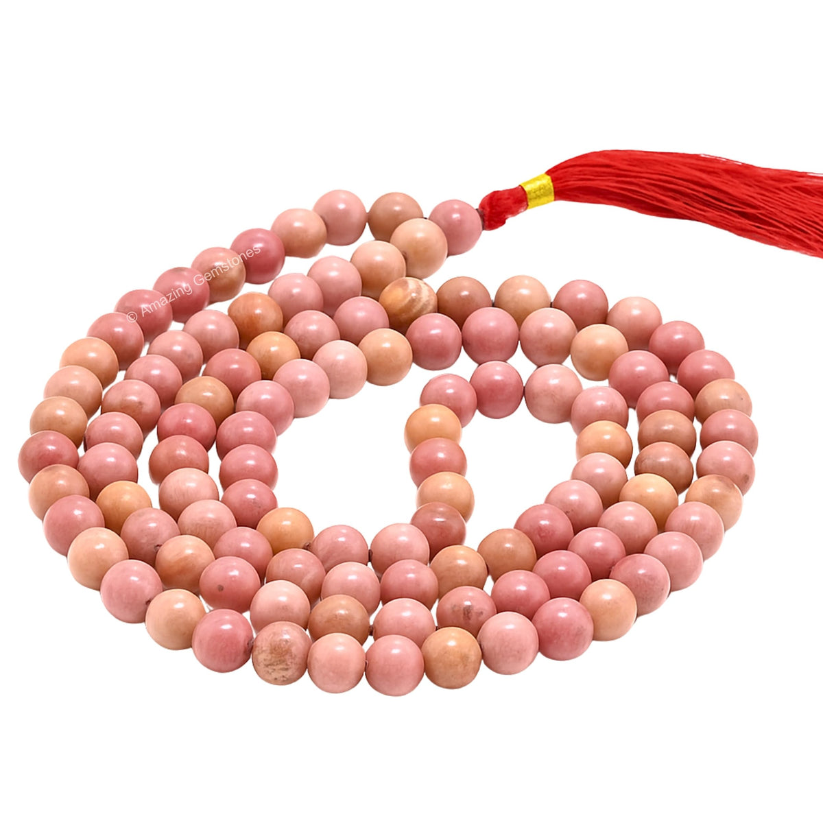 Rhodonite Buddhist Prayer Beads Japa Mala with 108 Meditation Beads (Without Knots / Rhodonite)