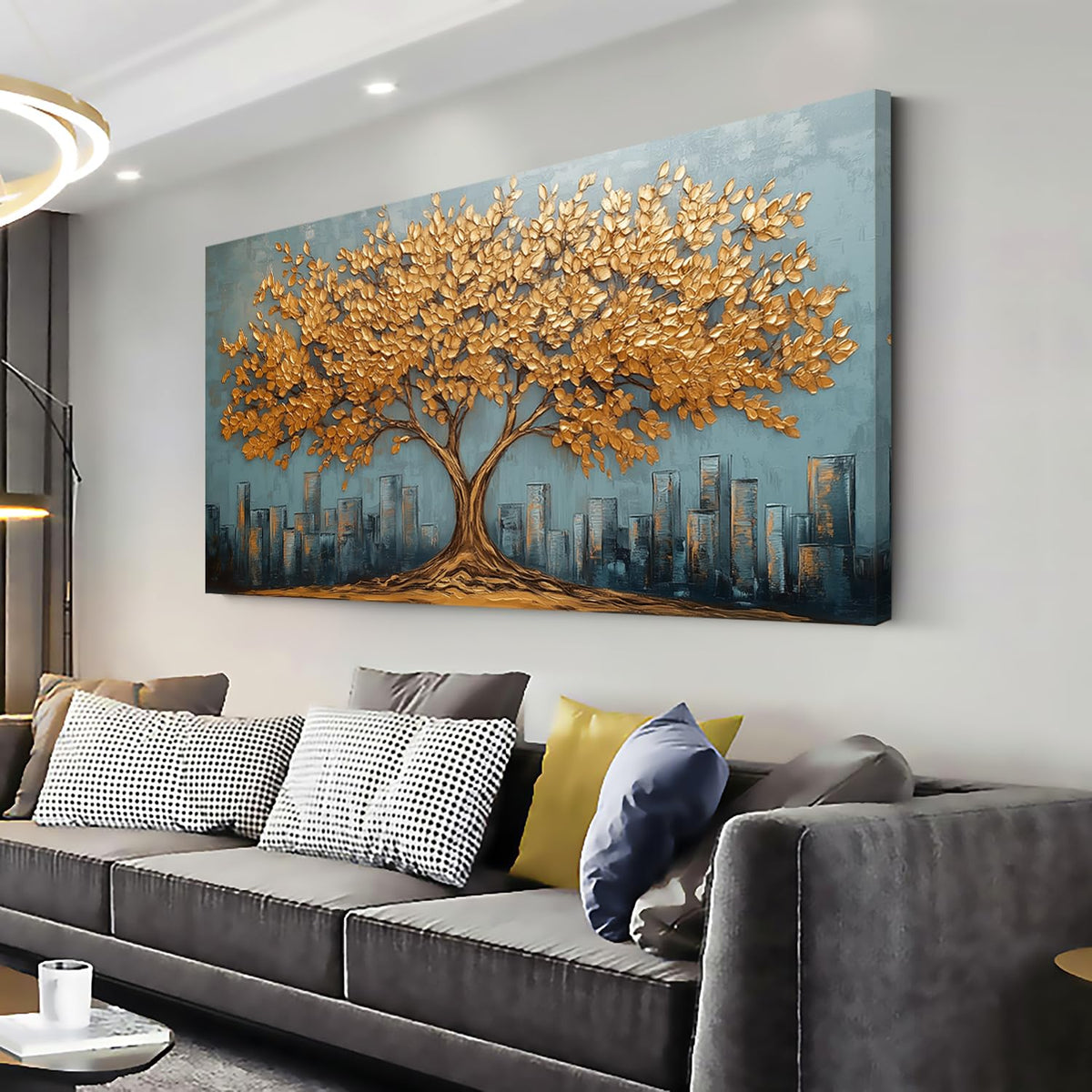 Gold Tree Wall Art for Living Room Office Modern Abstract Golden Urban Nature Minimalist Tree of Life Painting Prints Contemporary Canvas Artwork Dining Bedroom Decor Extra Large (Modern / Modern Golden Tree of Life Wall Art / 58L" x 28W")