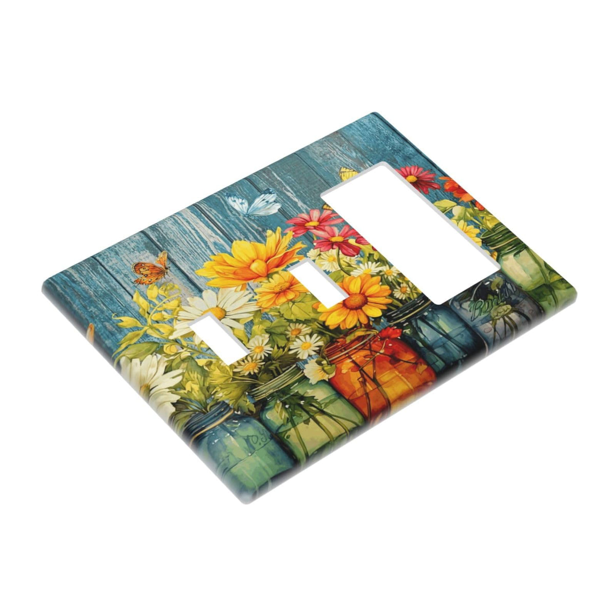 Country Rustic Daisy Flower Butterfly 3 Gang 2 Toggle 1 Decorator (Country Rustic Daisy Flower Butterfly / 2 Toggle 1 Decorator)