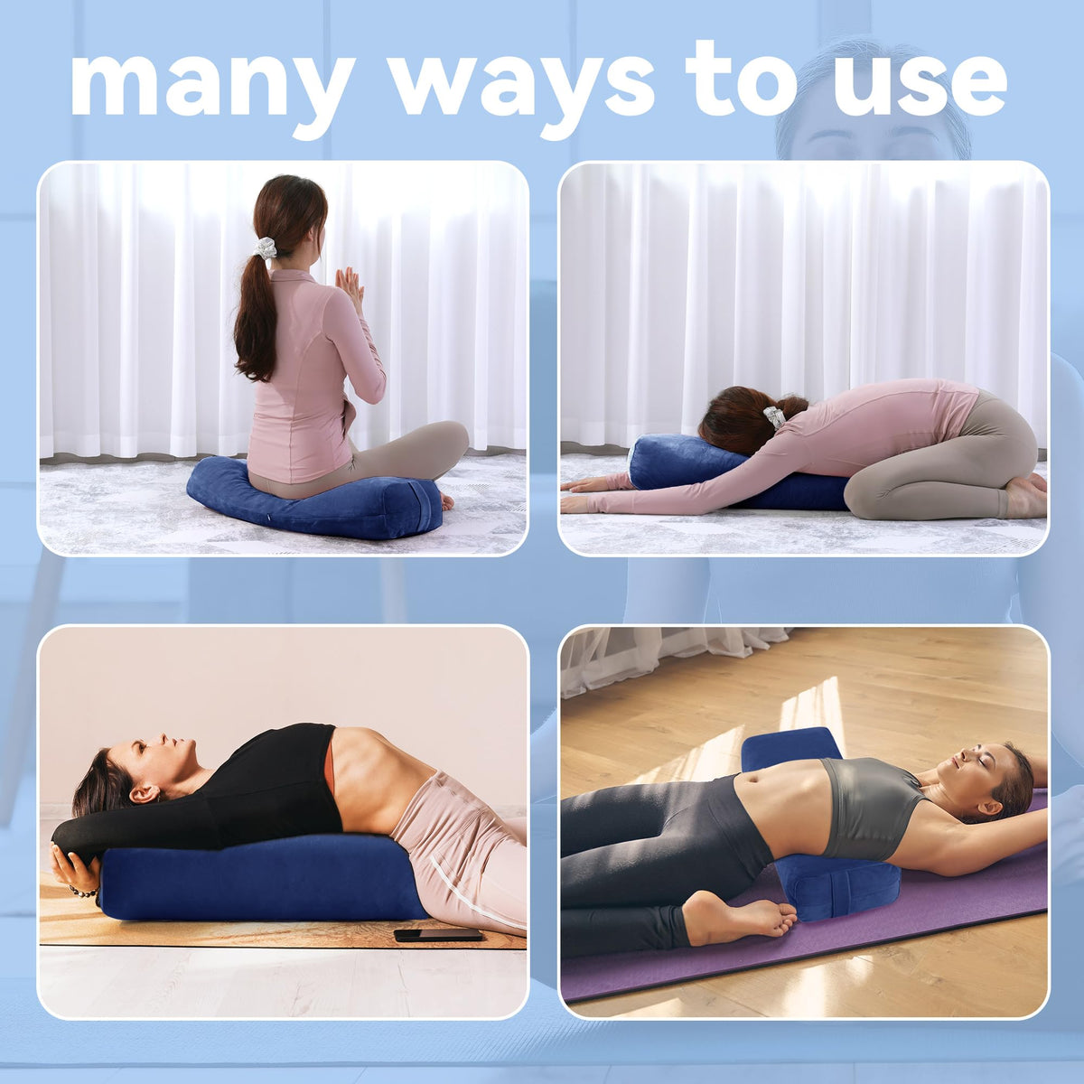 2 Pcs Yoga Bolster Pillow for Restorative Yoga (Dark Blue)