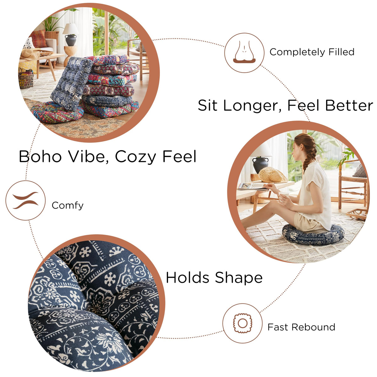 Round Floor Pillows (2 Count (Pack of 1) / Round | Indigo Elephant)