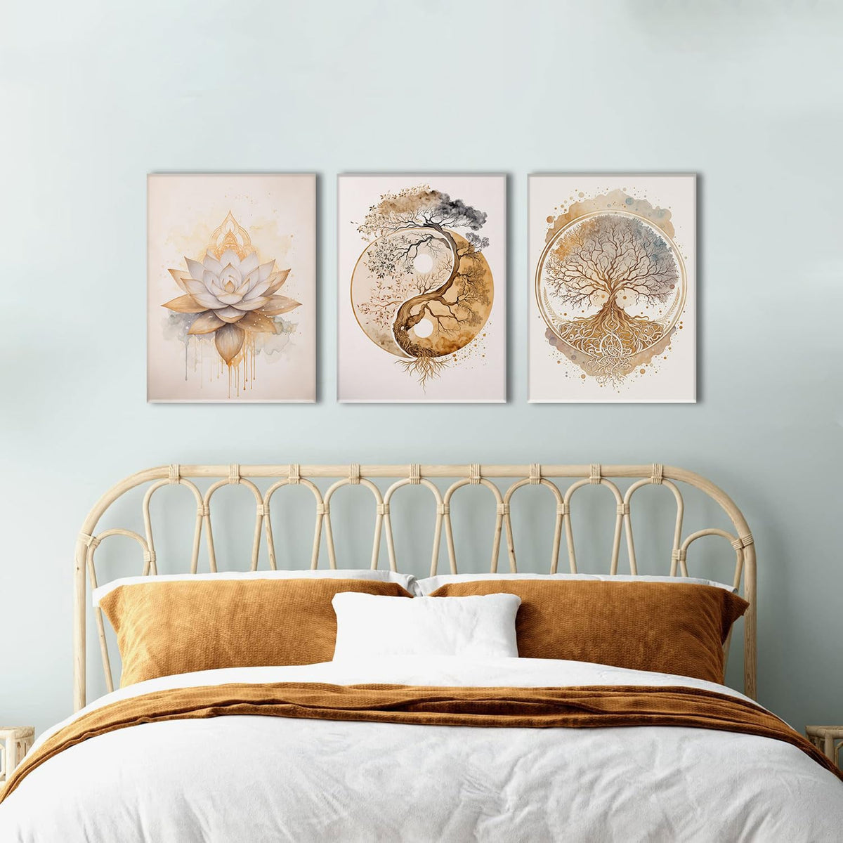 3 Piece 3 Piece Tree of Life Wall Art Zen Wall Decor Yoga Room Canvas Art Modern Gold Lotus Flower Pictures Spiritual Meditation Paintings Spa Artwork For Living Room Bathroom (Lotus Gold / 12x16in)