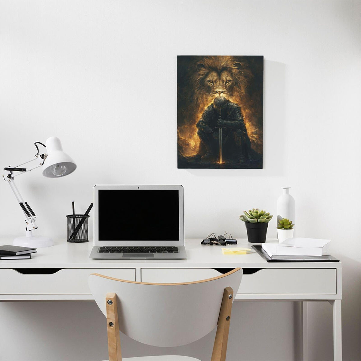 Lion of Judah Canvas Wall Art Warrior Knight Modern ArtWork 12" x 16" (Lion of Judah / 16"L x 12"W)
