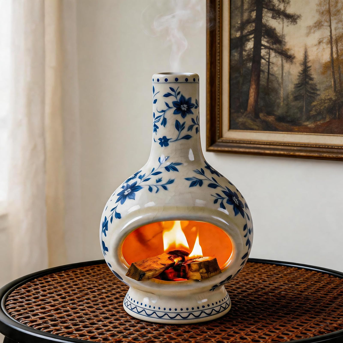 Ceramic Palo Santo Holder (Flowers-blue and White)