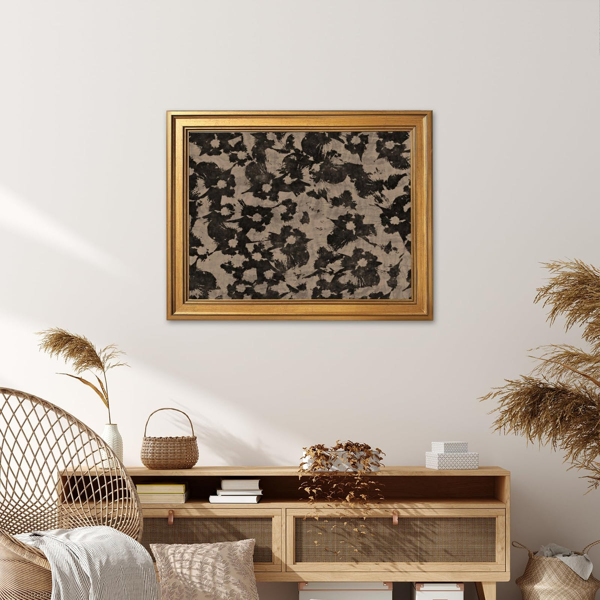 Japanese Botanical Poster Zen Wall Art Minimalist Wall Decor Abstract Floral Canvas Print For Living Room Bedroom Office24X36inchGolden frame (23.6"L x 35.4"W / style-5)