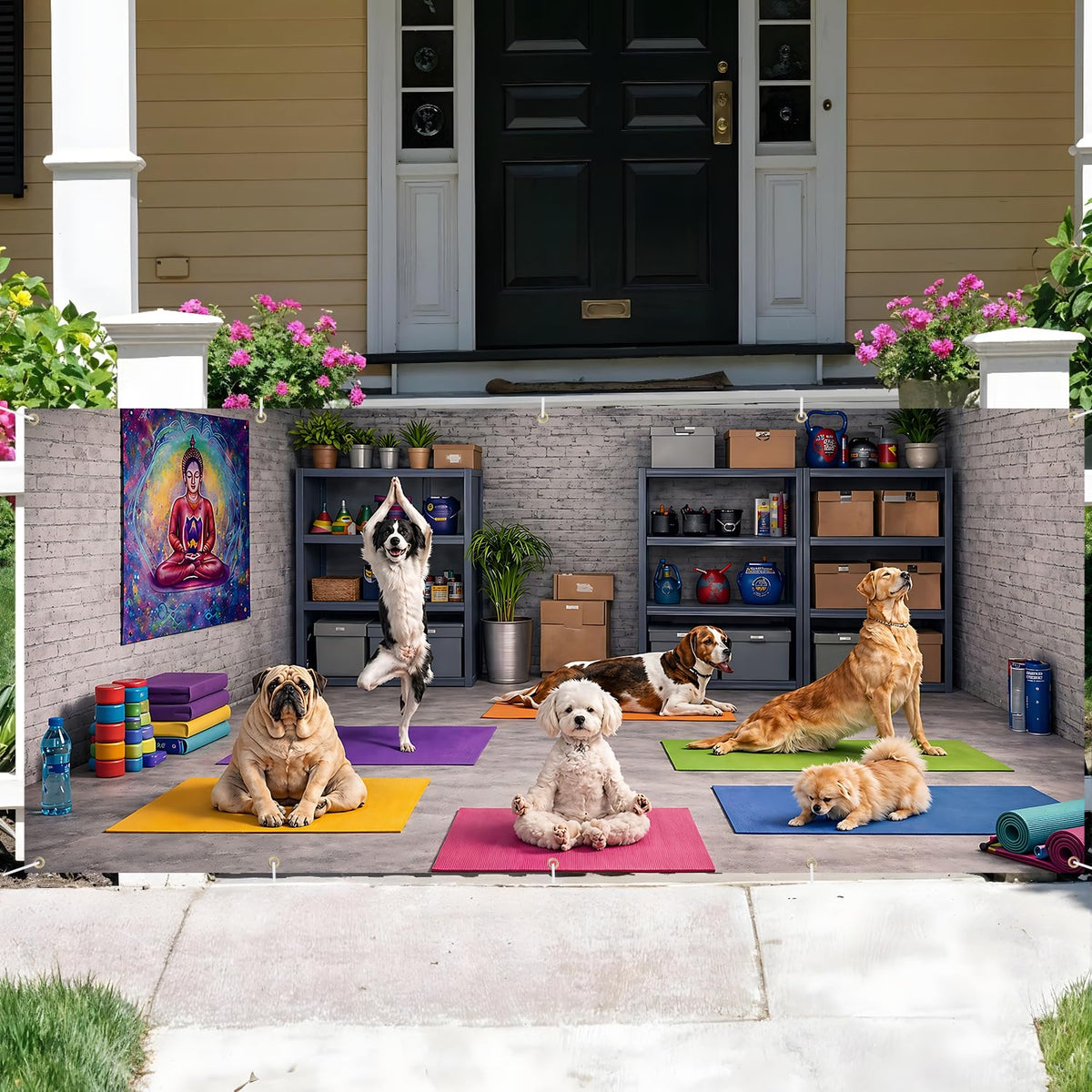 Dogs Yoga Garage Door Banner Mural (203 / 7 x 16 ft)