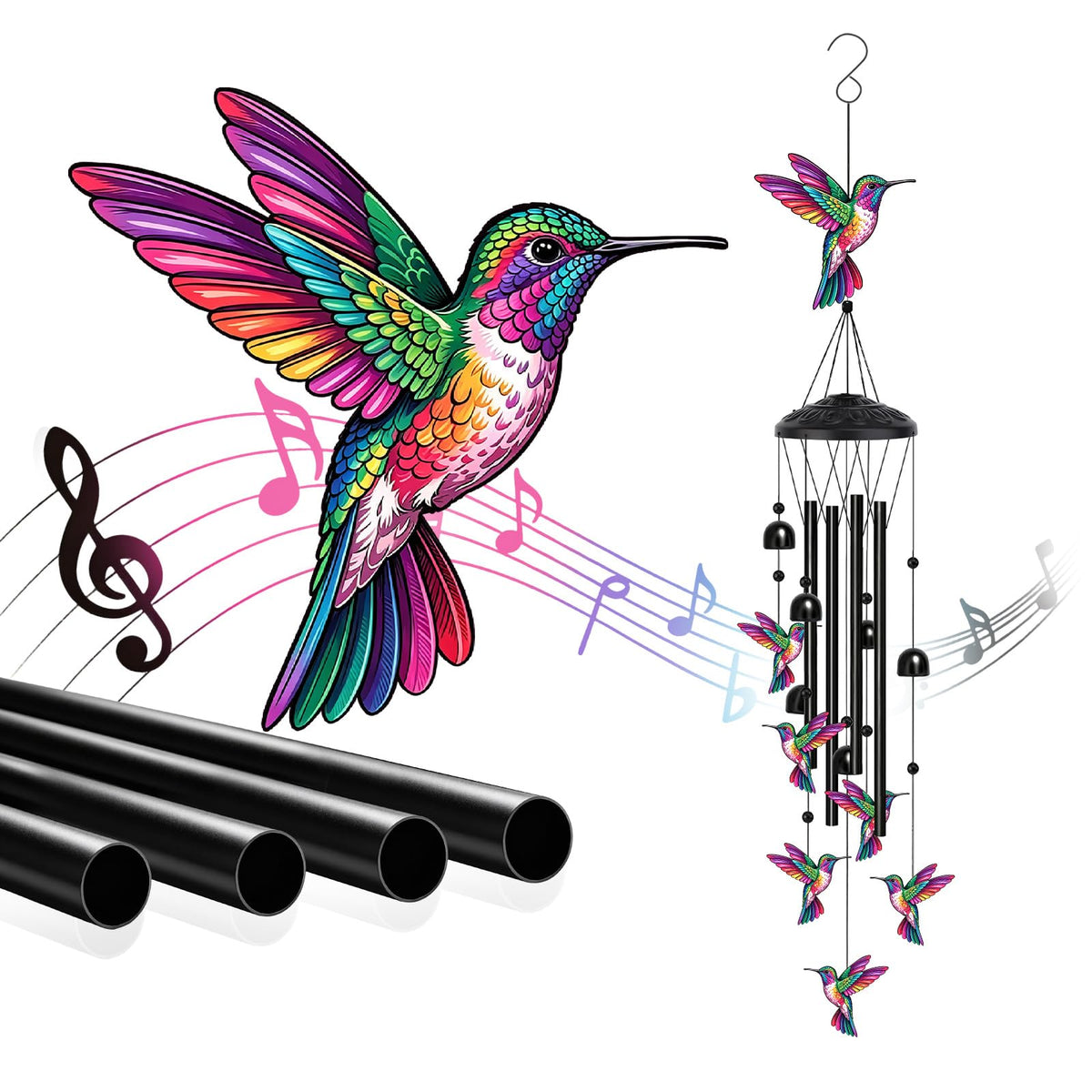 36''Hummingbird Wind Chimes for Outside