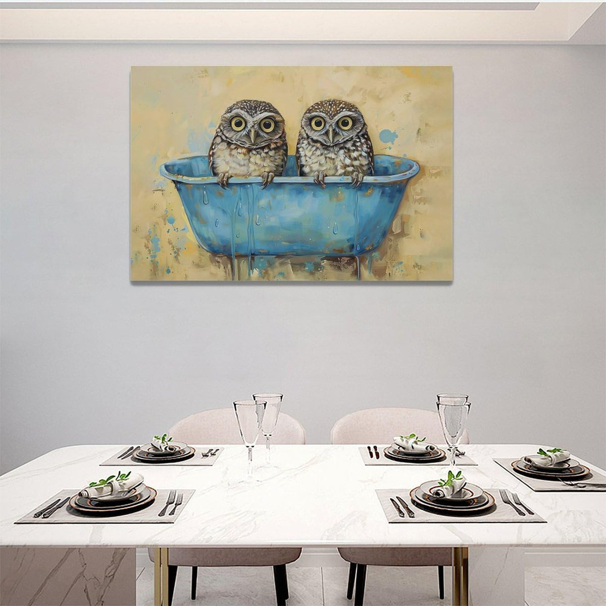 Owl Wall Art Owl Bathroom Pictures Wall Decor Toilet Bathroom Canvas Painting Home Modern Artwork Decorations Framed for Restroom 24 x 16 inch (16" x 24" / Owl)